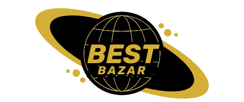 Logo of 'Best Bazar' with a black globe and gold accents on a white background